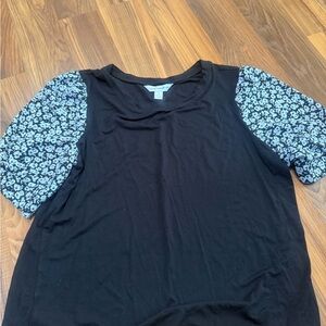 Counterparts Black Blouse with Floral Sleeves